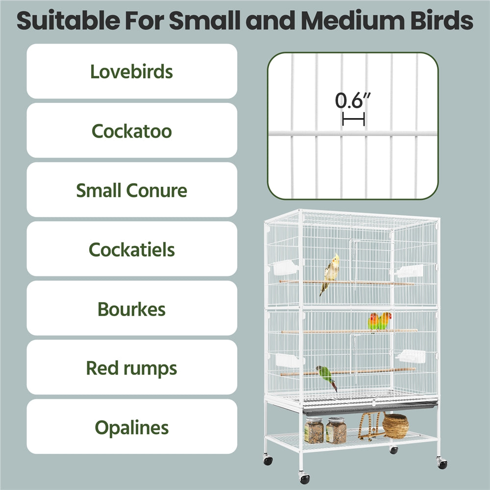 Costoffs 52 inch Bird Cage Large Parrot Cage Rolling Metal Bird Cage with 3 Perches & 4 Feeders