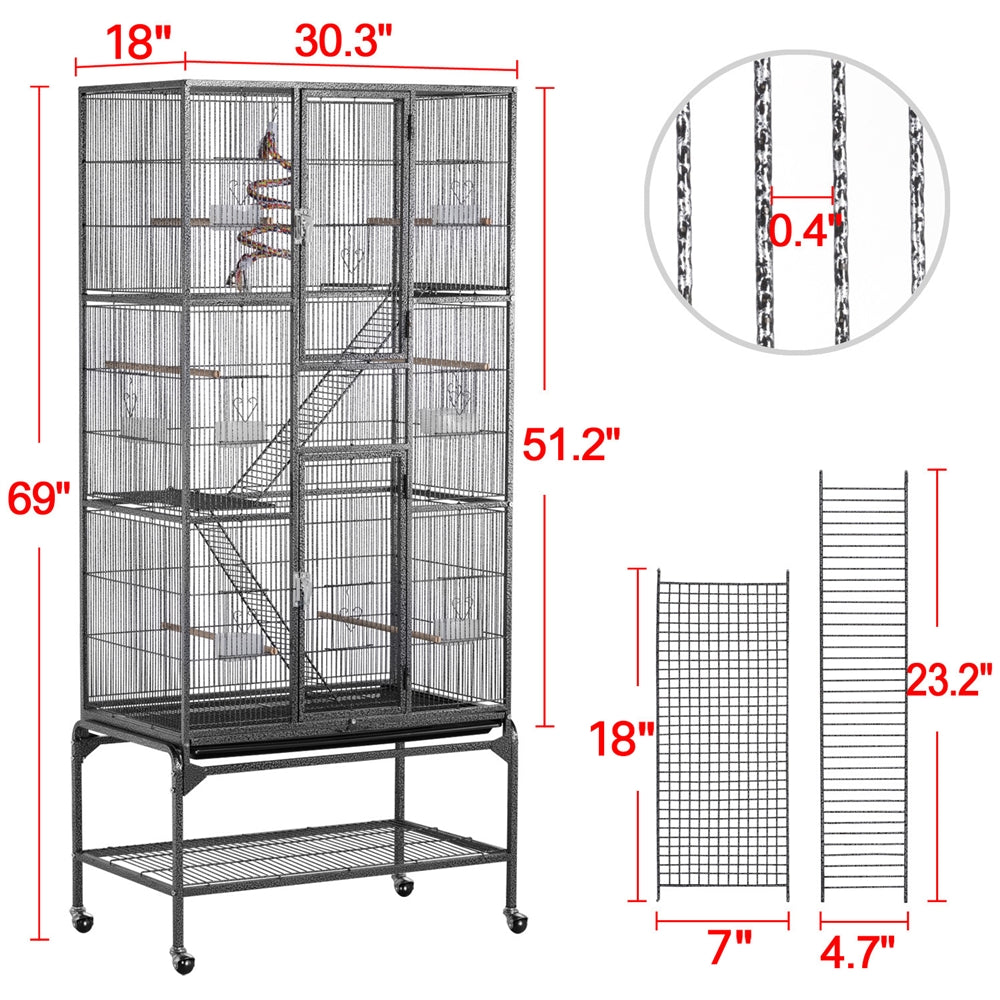 Costoffs 69-inch Large Parrot Cage Bird Cage Iron Play House with Perch Stand and Wheels
