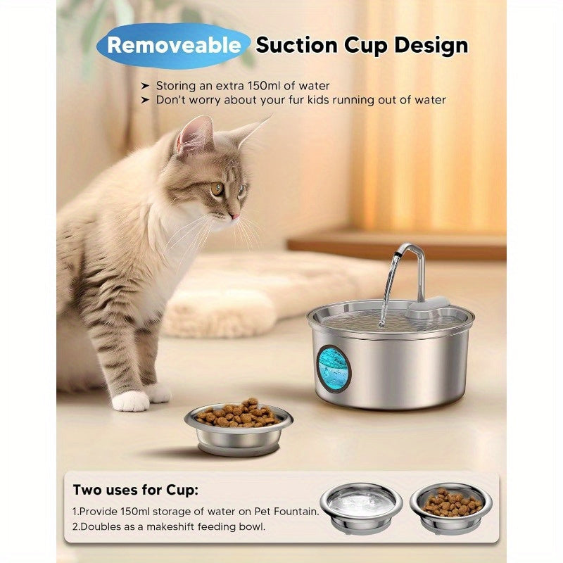 Pet Fountain Stainless steel water dispenser - 3.2L/ 108oz, visual window, easy to check the water level