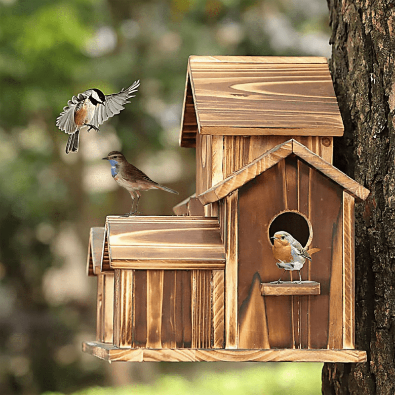 Outdoor bird house, feeding birds in rural areas, small house style bird house