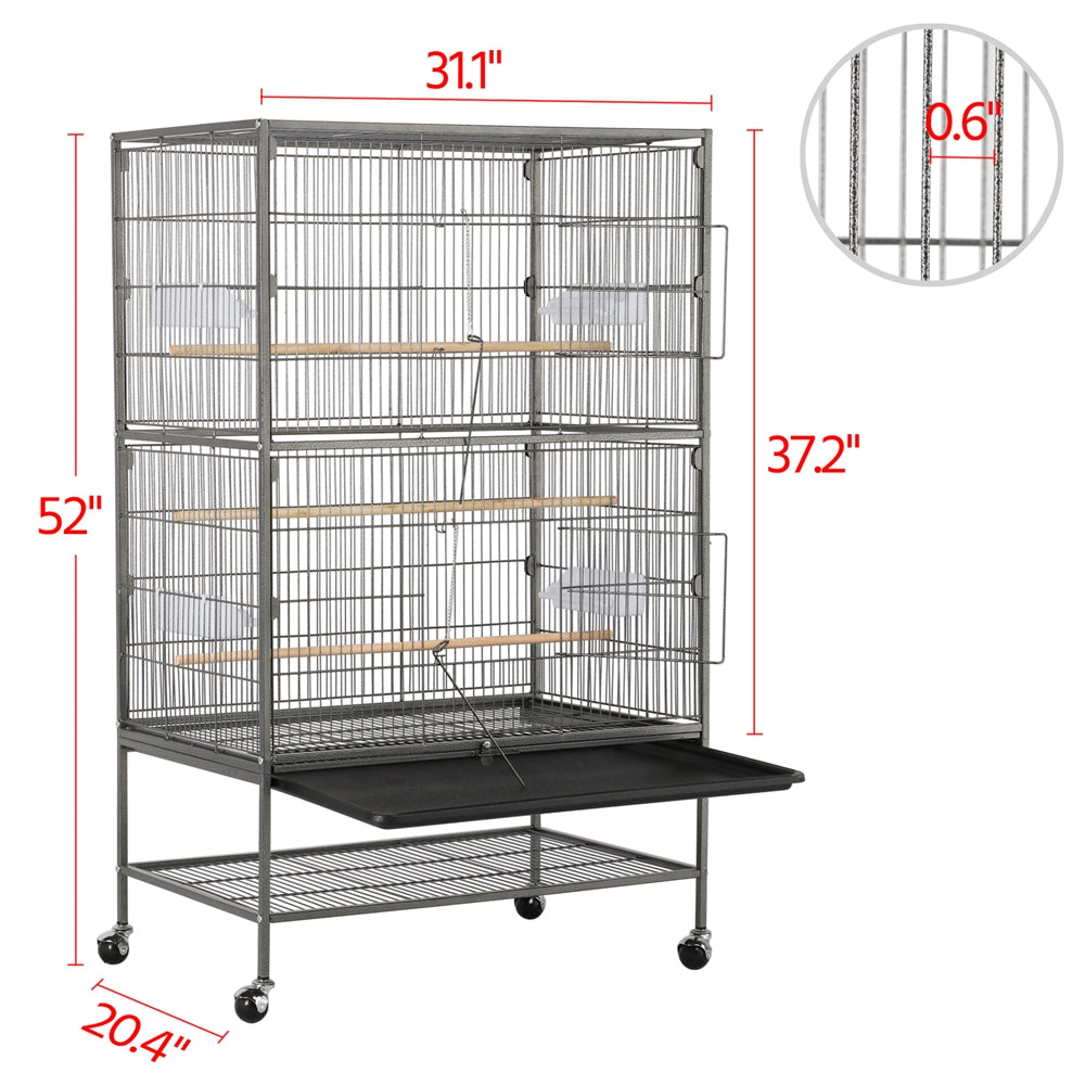 Costoffs 52 inch Bird Cage Large Parrot Cage Rolling Metal Bird Cage with 3 Perches & 4 Feeders