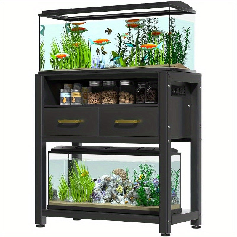 Heavy-Duty 20-29 Gallon Aquarium Stand with Power Outlet, Waterproof Mat & Storage Cabinet