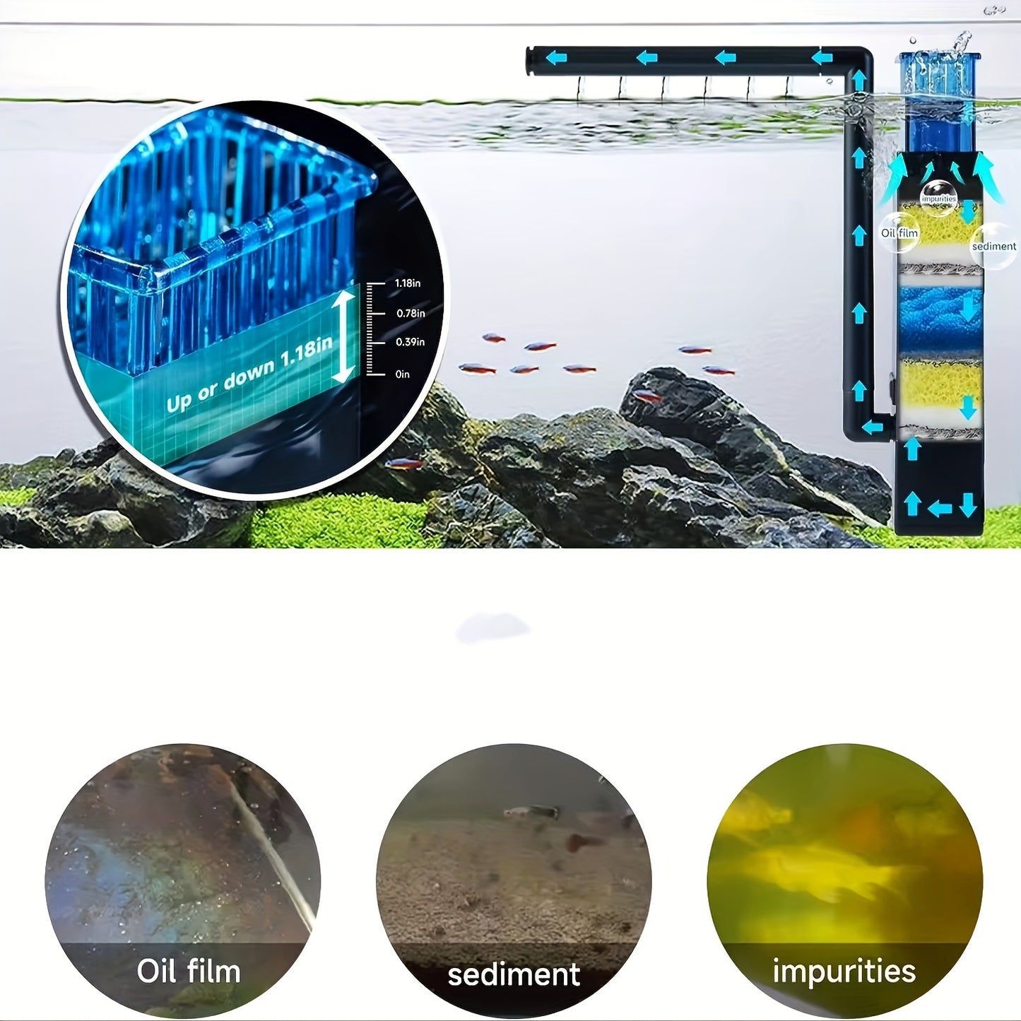 Compact & Quiet Aquarium Oil Film Remover - Adjustable Water Volume, Electric Fish Tank Circulation Filter