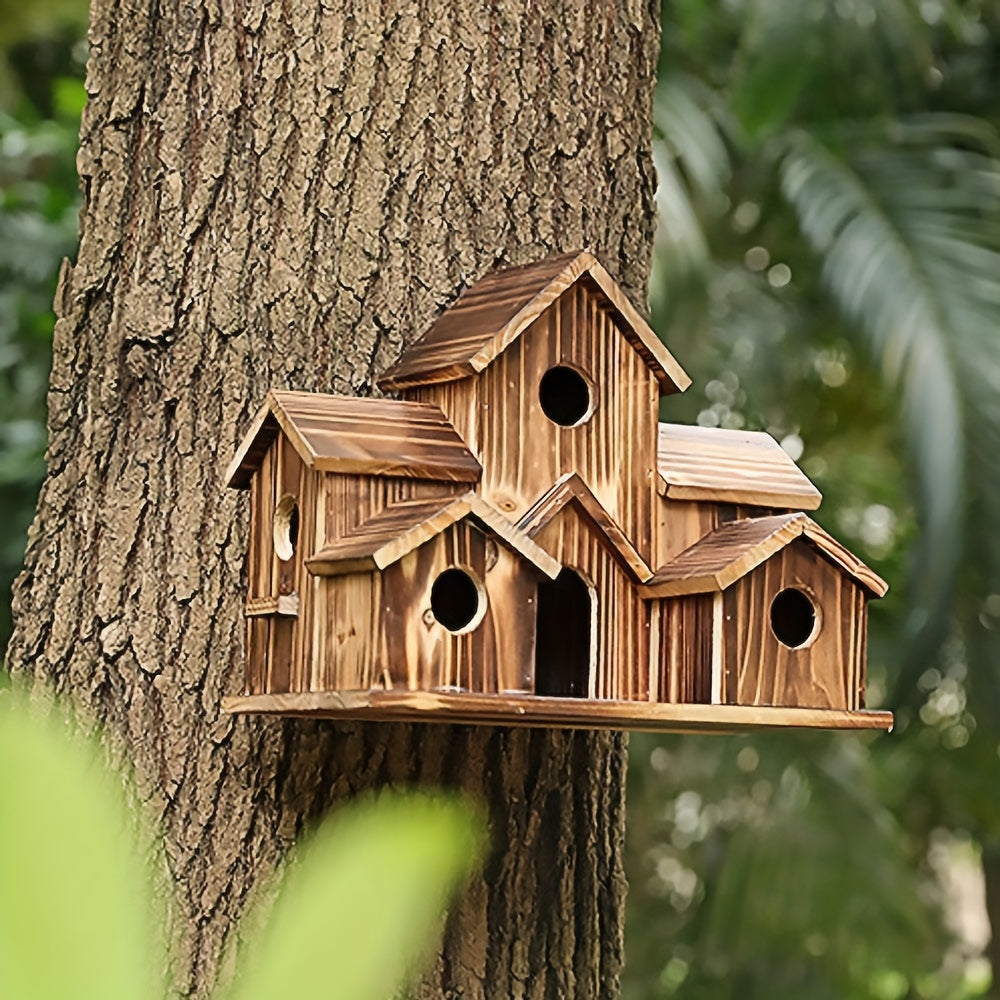 Wooden Bird Nest, Creative Pastoral Outdoor Parrot Bird Nest, Villa Style Bird Feeder