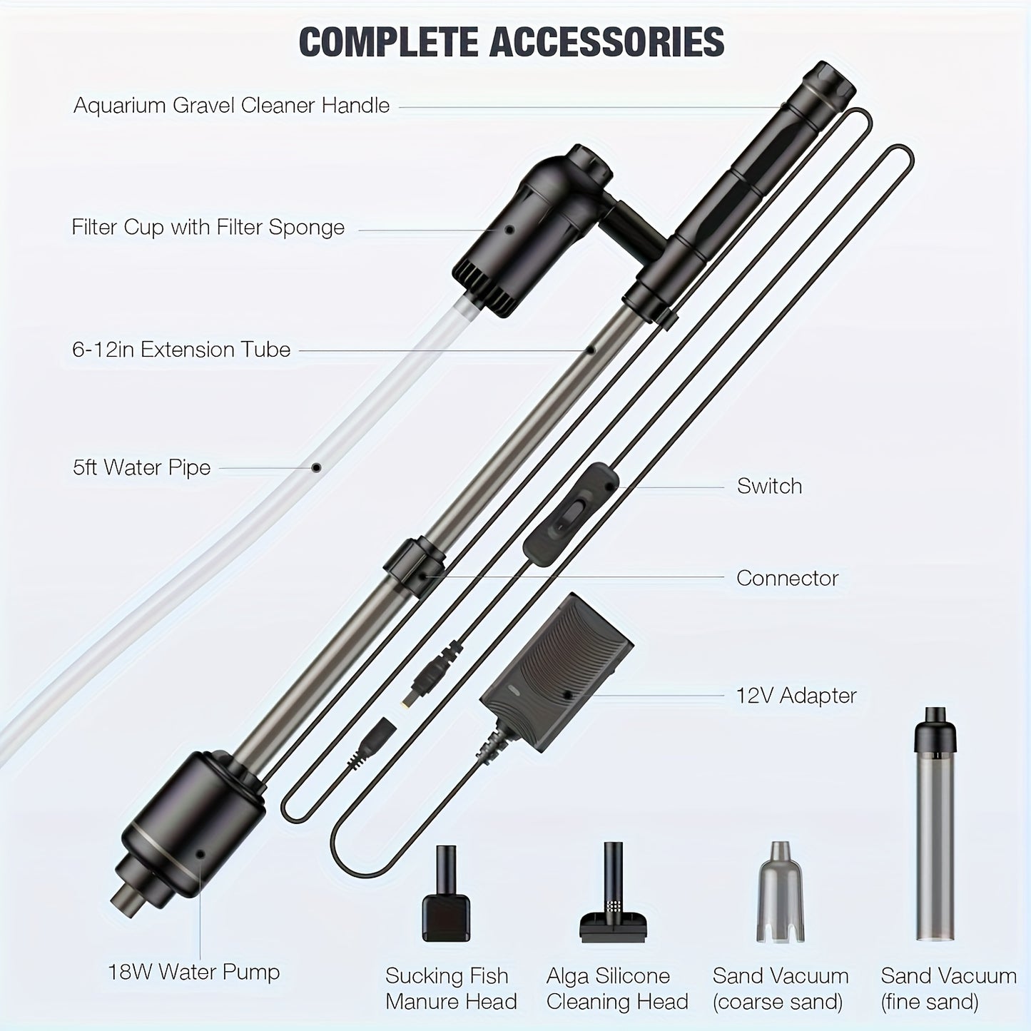 Electric Aquarium Gravel Cleaner, 6 In 1 Multifunctional 18W Fish Tank Gravel Cleaner