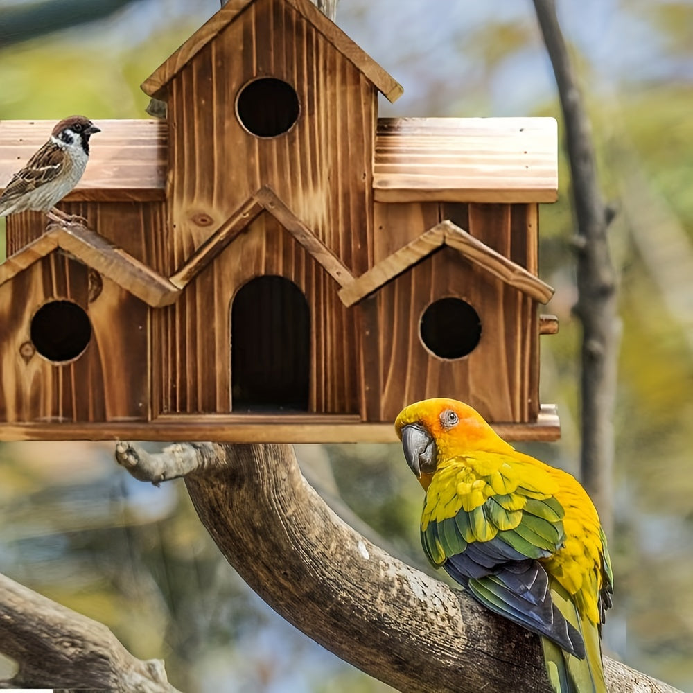 Wooden Bird Nest, Creative Pastoral Outdoor Parrot Bird Nest, Villa Style Bird Feeder