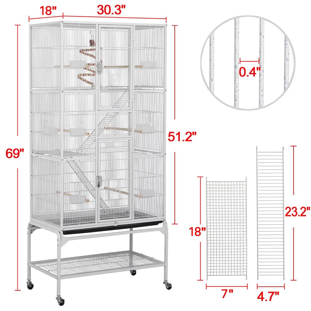 Costoffs 69-inch Large Parrot Cage Bird Cage Iron Play House with Perch Stand and Wheels
