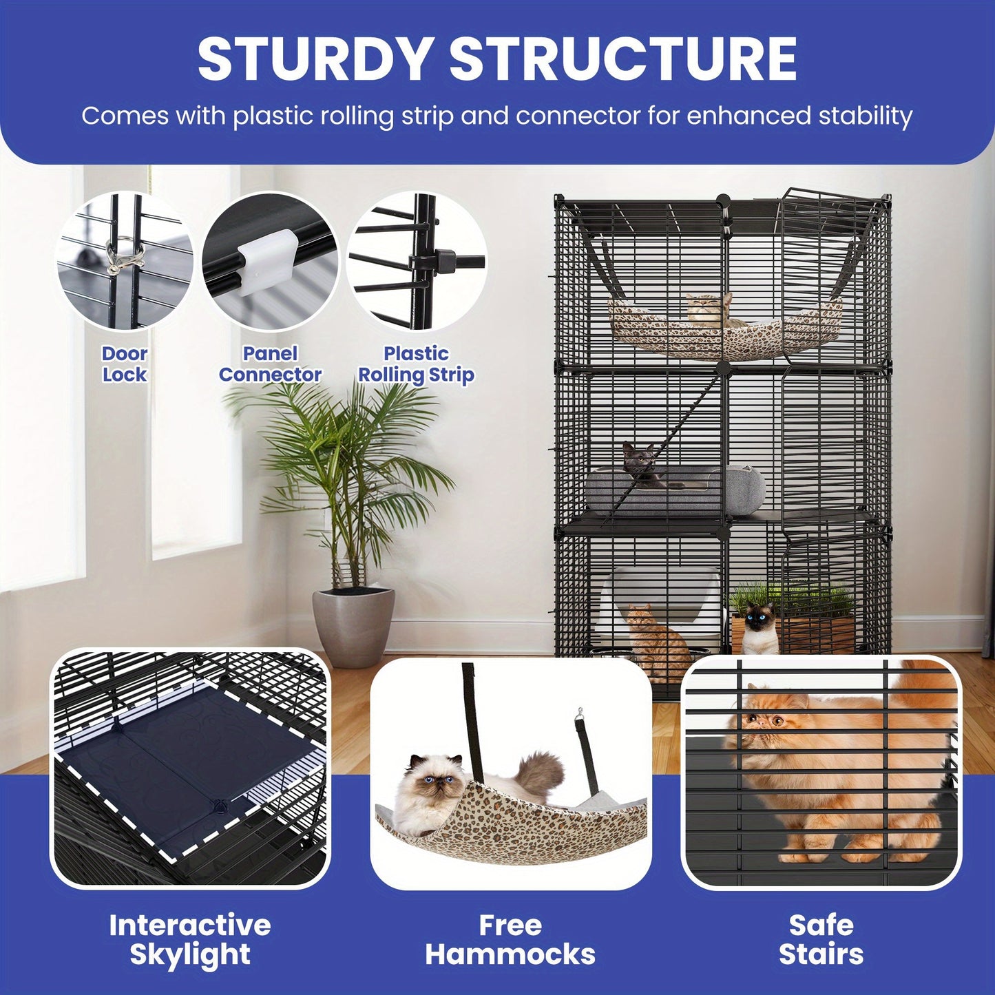 Extra-Large 28"x28"x41" Metal Cat Cage with Hammock - Paw-Friendly - Perfect for Indoor/Outdoor Use