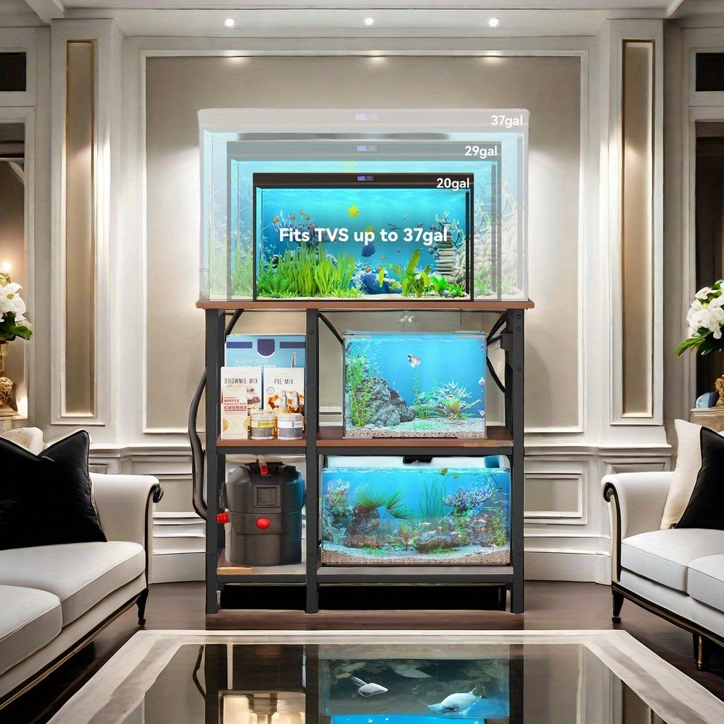 Versatile 30-Gallon Aquarium Stand with Dual-Side Adjustable Shelves & Power Outlet