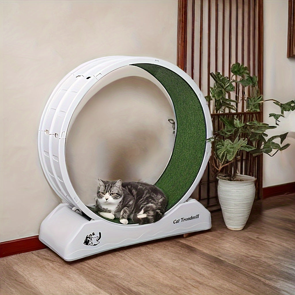 Carpeted Indoor Cat Running Wheel With Locking System, Treadmill Exerciser For Cats Suitable For Most Breeds