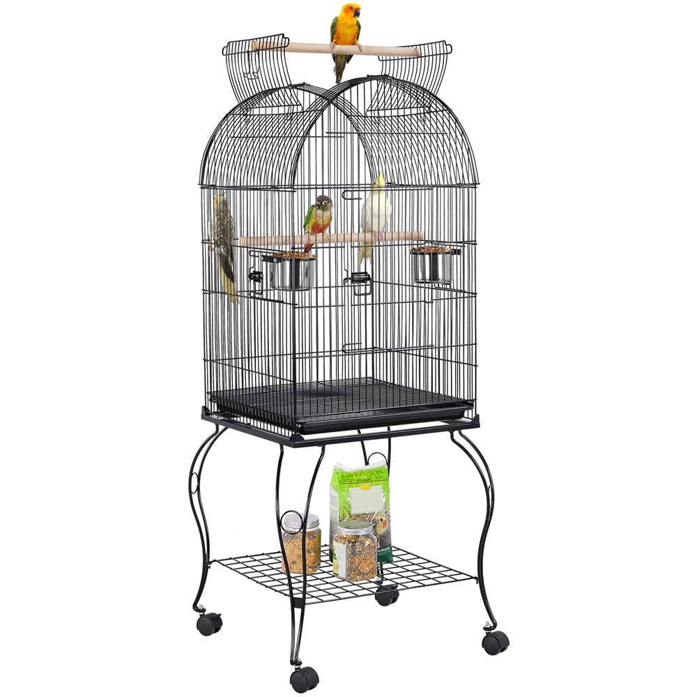 Costoffs 59"H Metal Bird Cage Rolling Parrot Cage with Open Top & Removable Stand Black