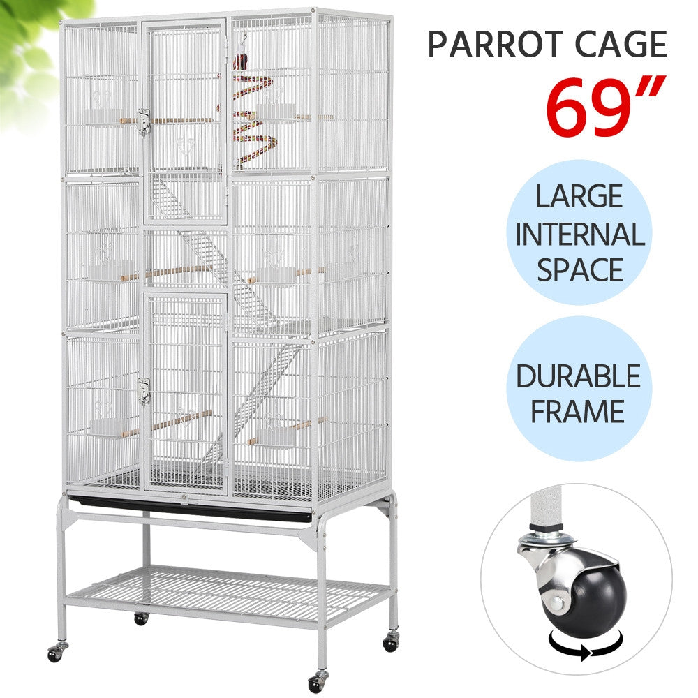 Costoffs 69-inch Large Parrot Cage Bird Cage Iron Play House with Perch Stand and Wheels