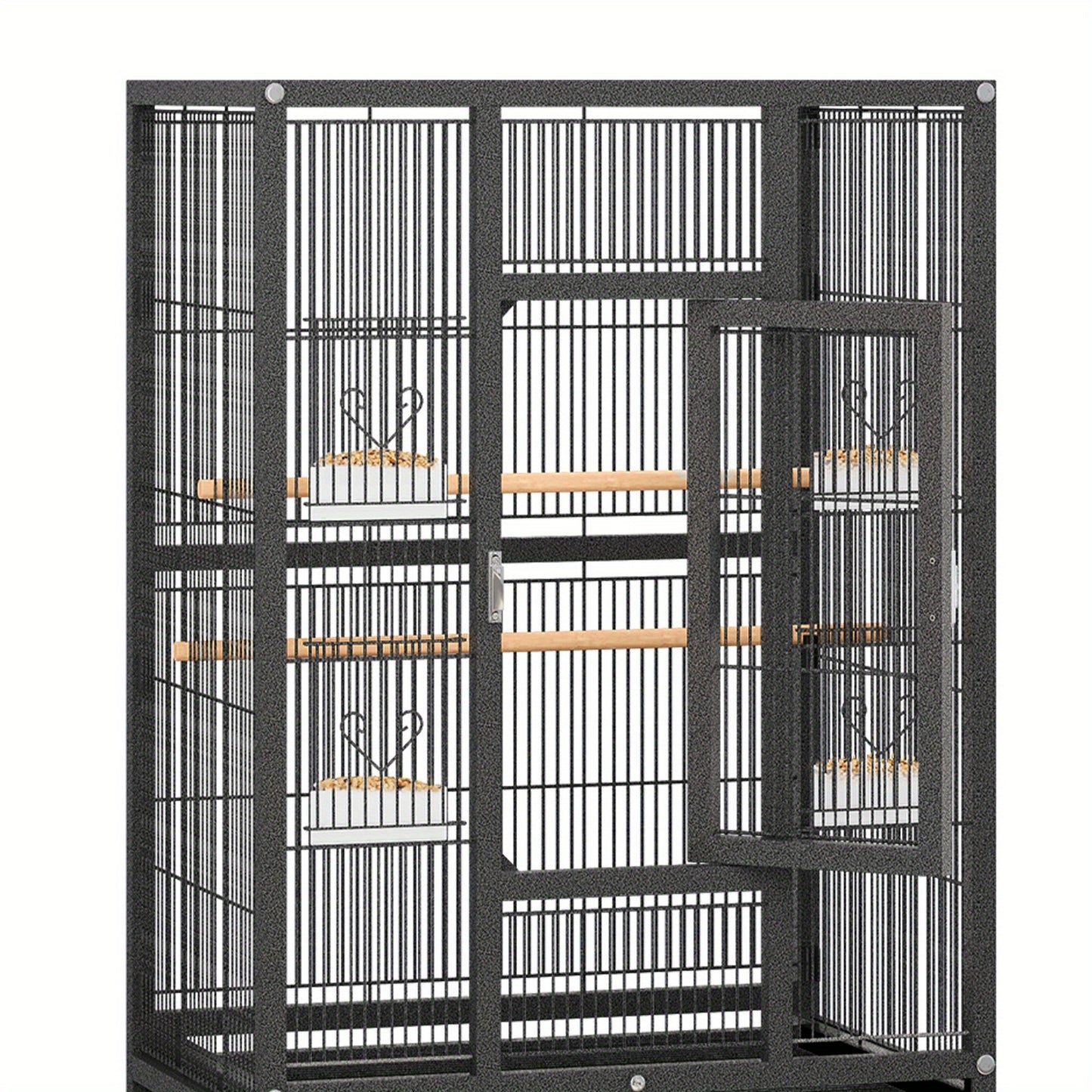 Spacious 53" Stainless Steel Bird Cage with Mesh Windows & Perches