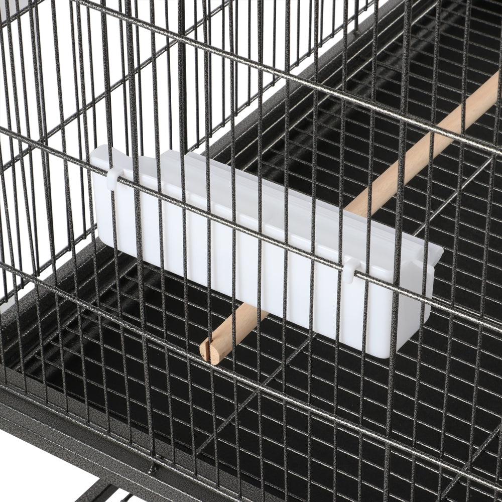 52"H Large Parrot Cage Rolling Metal Bird Cage with 3 Perches & 4 Feeders & Extra Storage Shelf Black