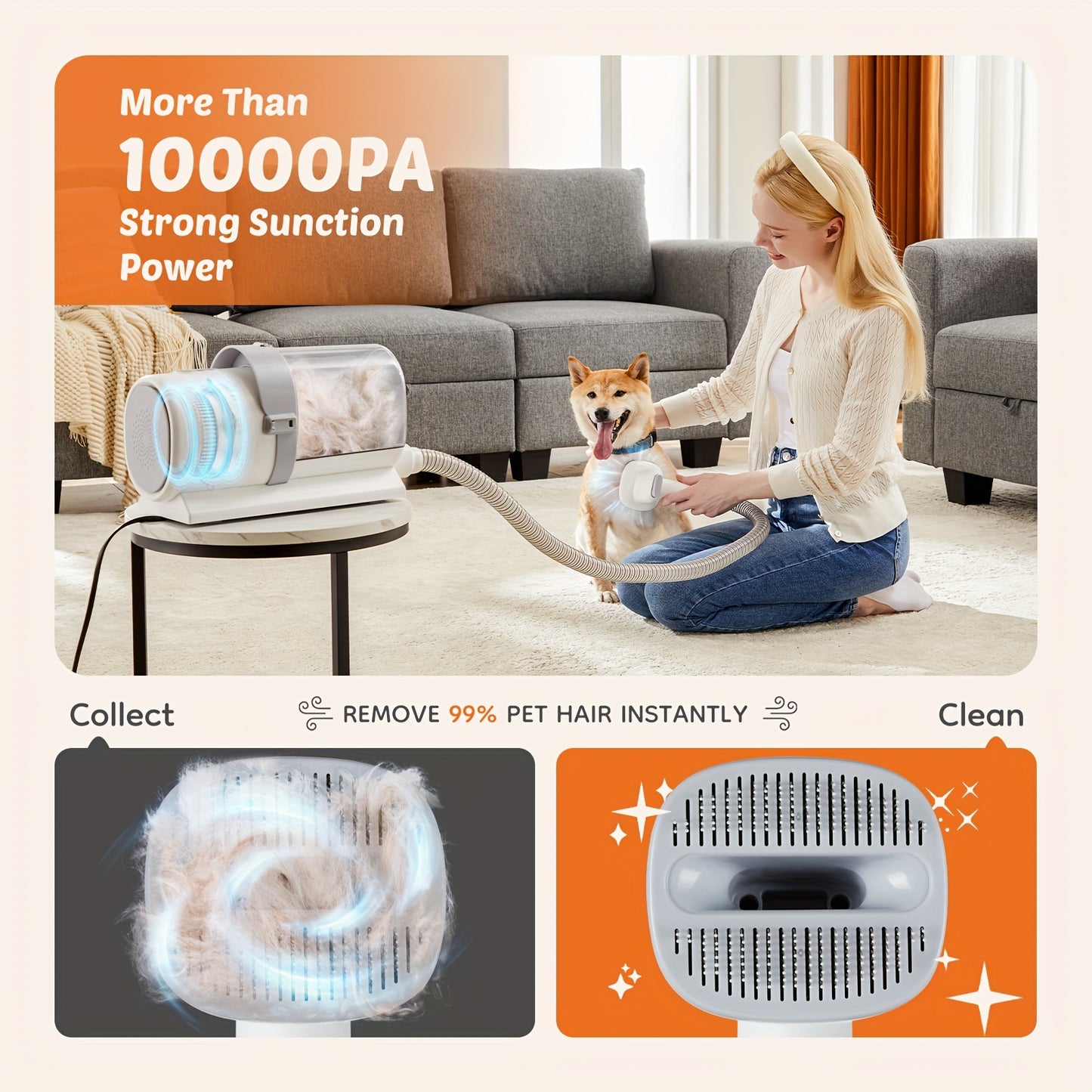 Dog Grooming Vacuum Kit 5 in 1, Pet Grooming Vacuum with 6 Guide Combs