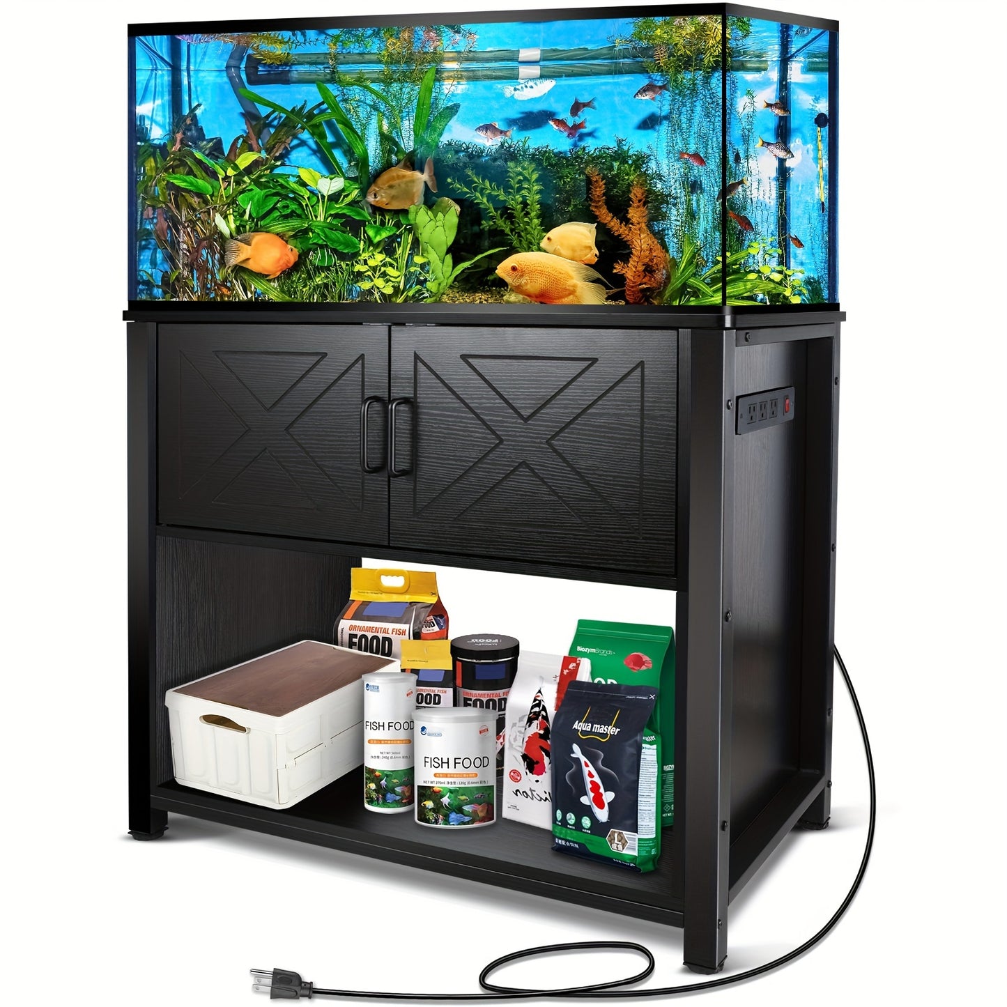 40-50 Gallon Fish Tank Stand, Metal Aquarium Stand With Cabinet & Plug For Fish Tank