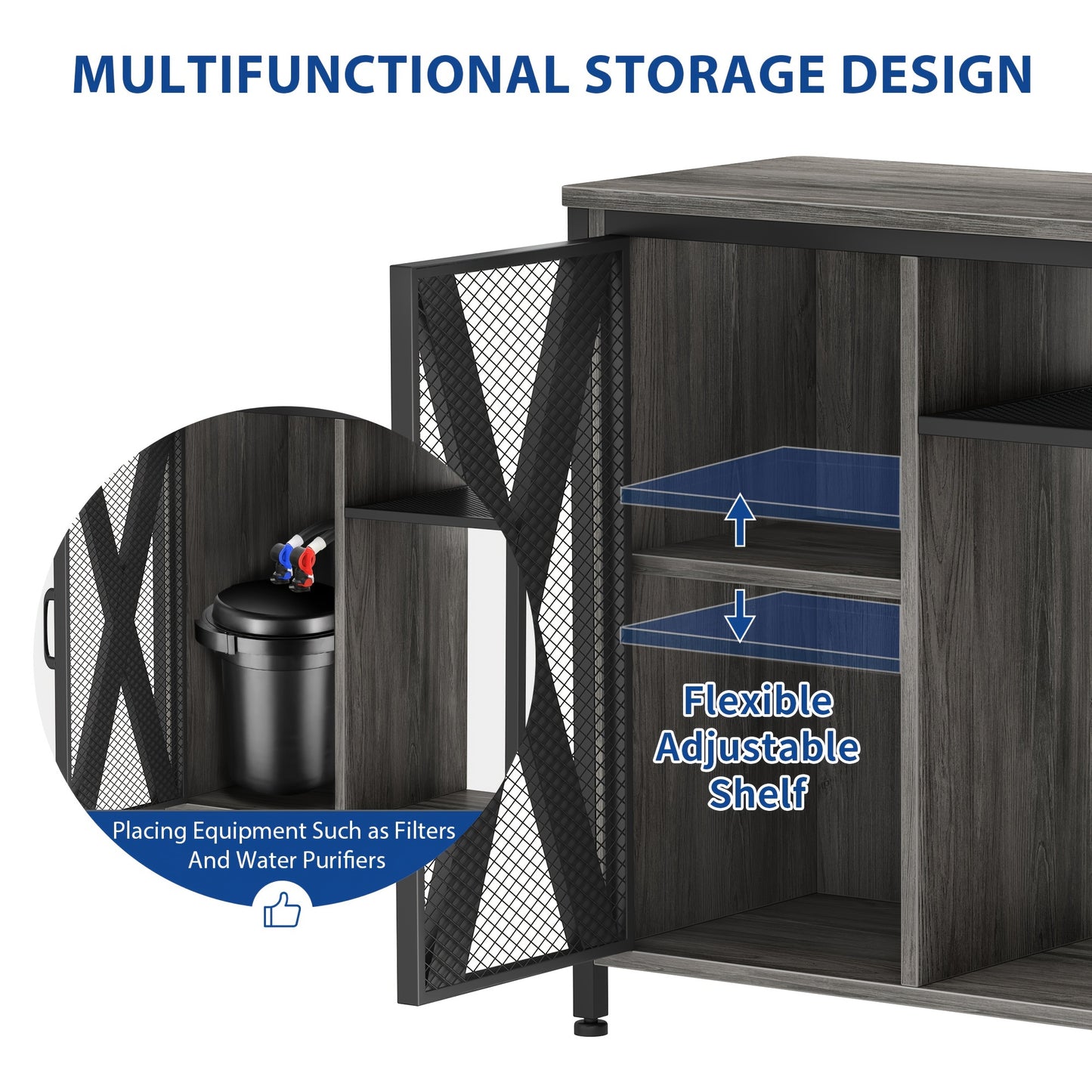 Aquarium Stand with Power Outlets & LED Light and Cabinet for 20- 29 Gallon Fish Tank Stand