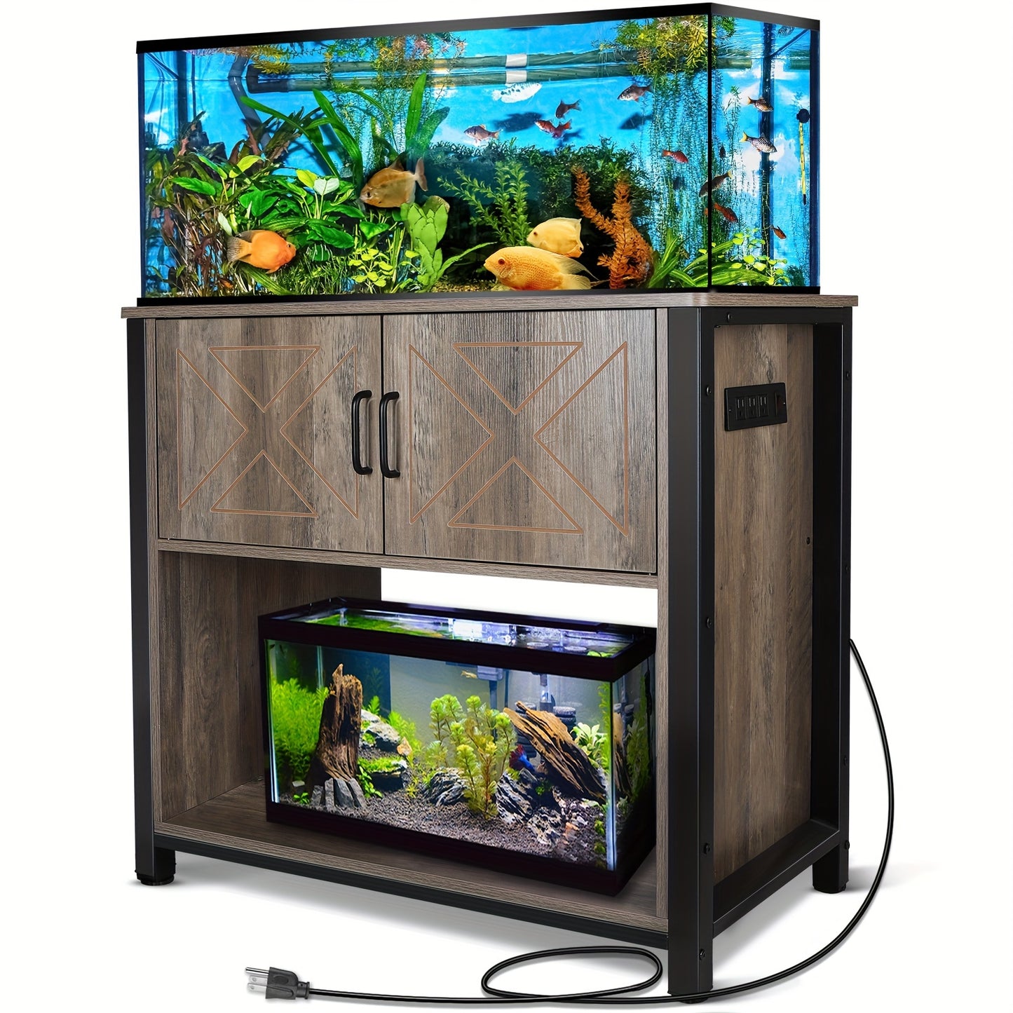 40-50 Gallon Fish Tank Stand, Metal Aquarium Stand With Cabinet & Plug For Fish Tank