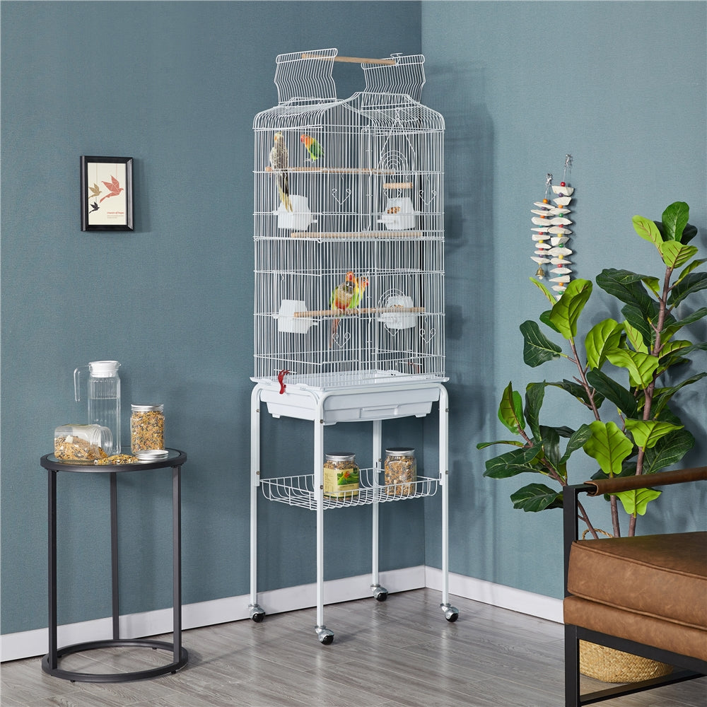 Large Rolling Parrot Cage Metal Bird Cage with Slide-out Tray and Detachable Rolling Stand