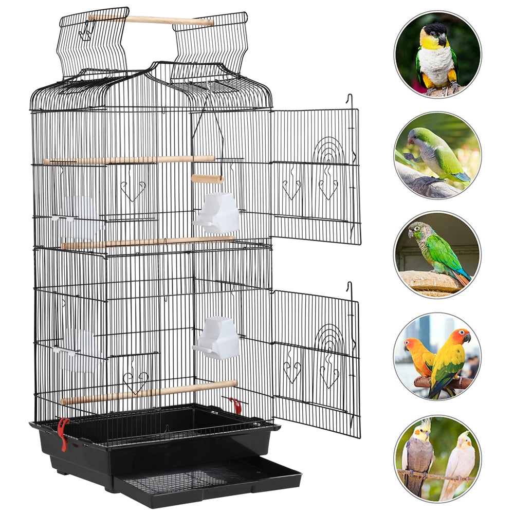 Costoffs Birdcages 41in Metal Birdcage Parrot Cage with Slide-out Tray& Four Feeders