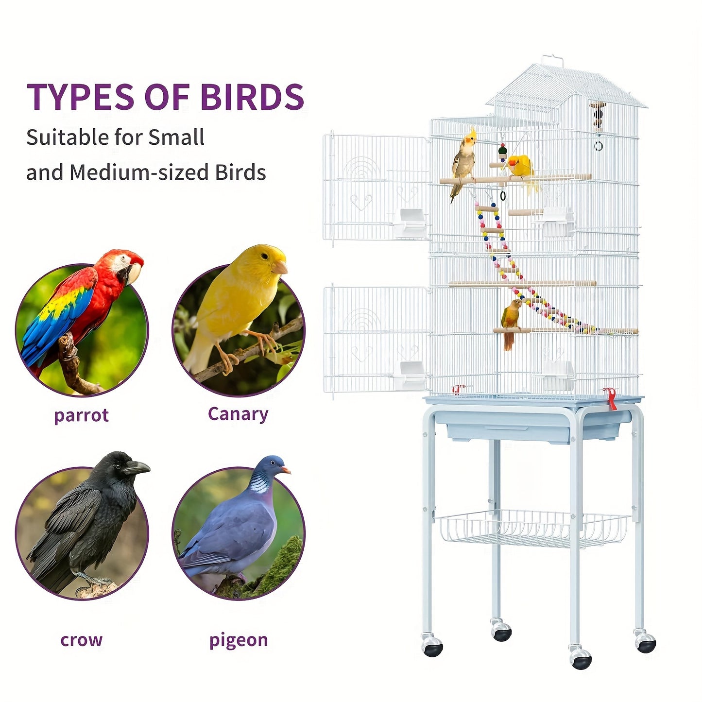 62 Inch Large Birdcage Parrot Cage Can Be Used As A Rolling Stand For Pet Parrots