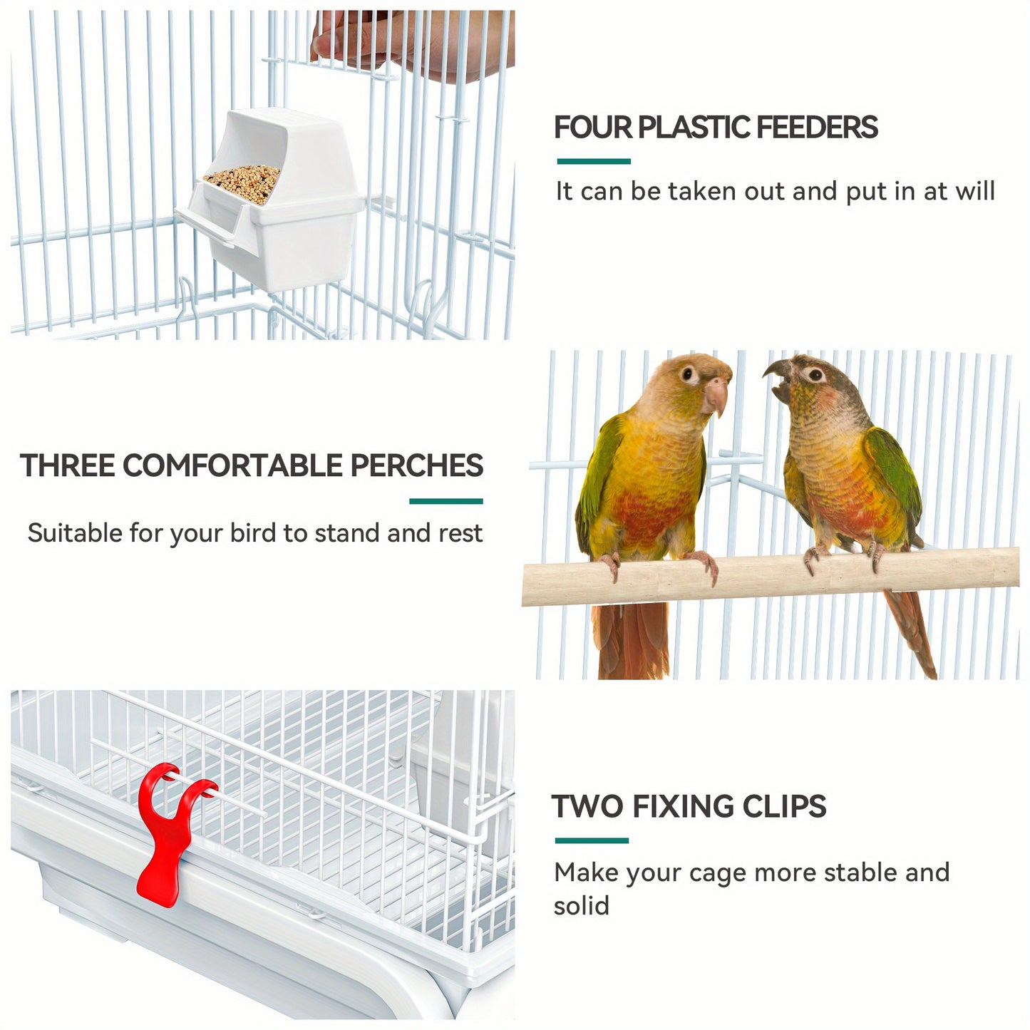 62 inch Metal Bird Cage, Large Parakeet Cages Cockatiel, Lovebird, Pigeon with Roof Top White