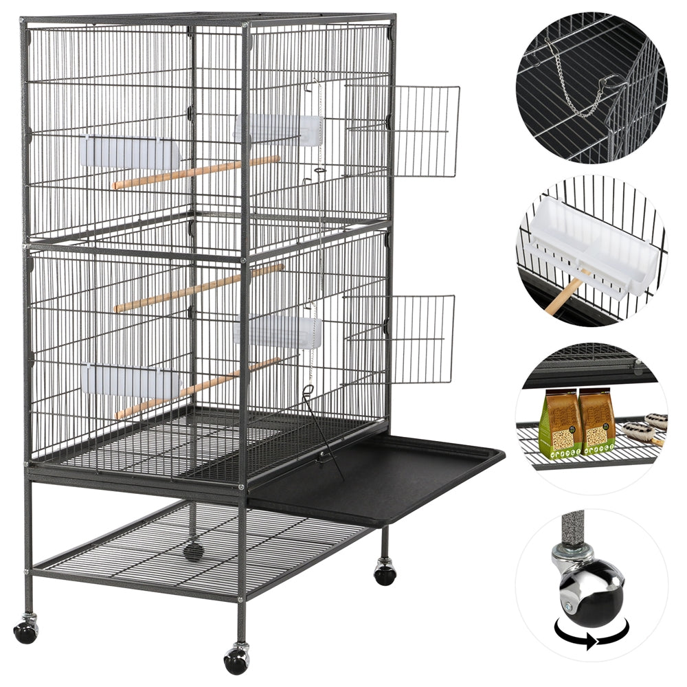 Costoffs 52 inch Bird Cage Large Parrot Cage Rolling Metal Bird Cage with 3 Perches & 4 Feeders