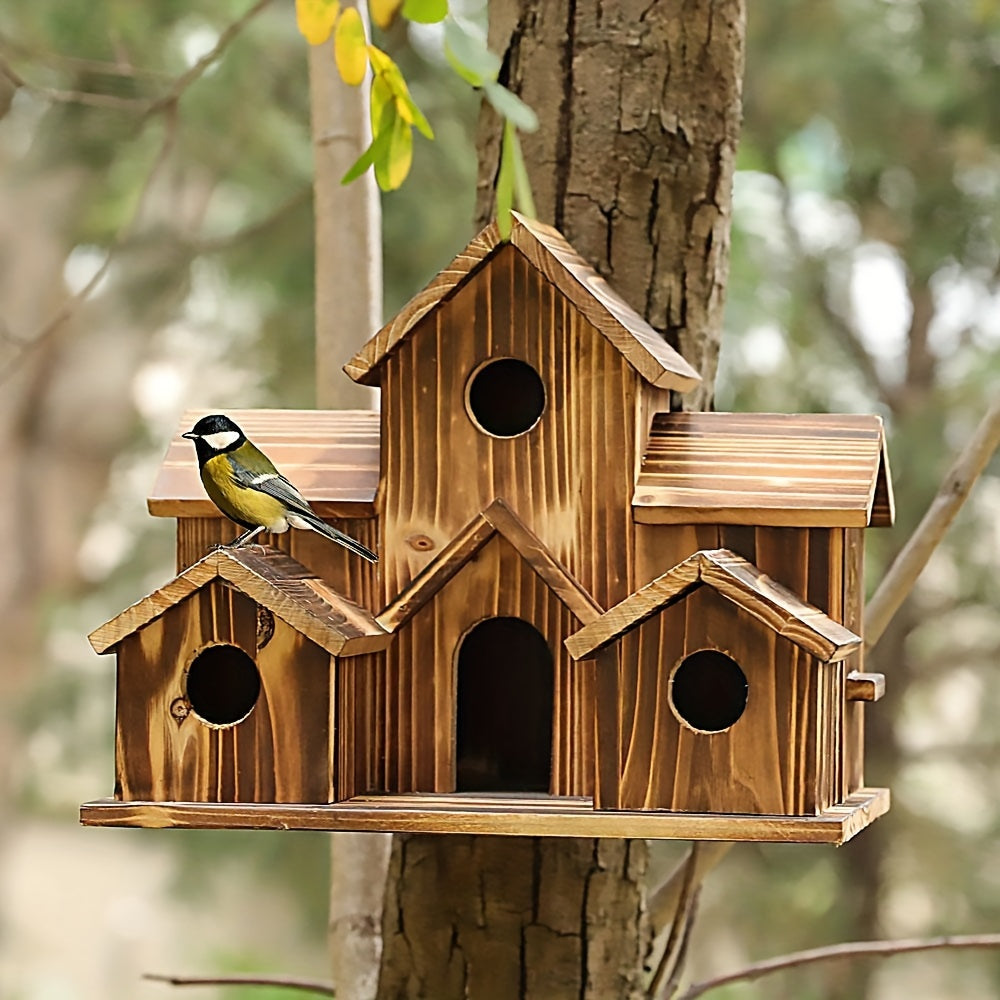 Wooden Bird Nest, Creative Pastoral Outdoor Parrot Bird Nest, Villa Style Bird Feeder