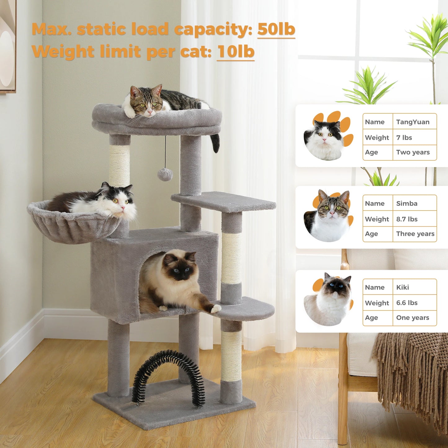 Cat Tree with Toy Cat Tower condo for Indoor Cats Perch Cozy Hammock and Sisal Scratching Posts