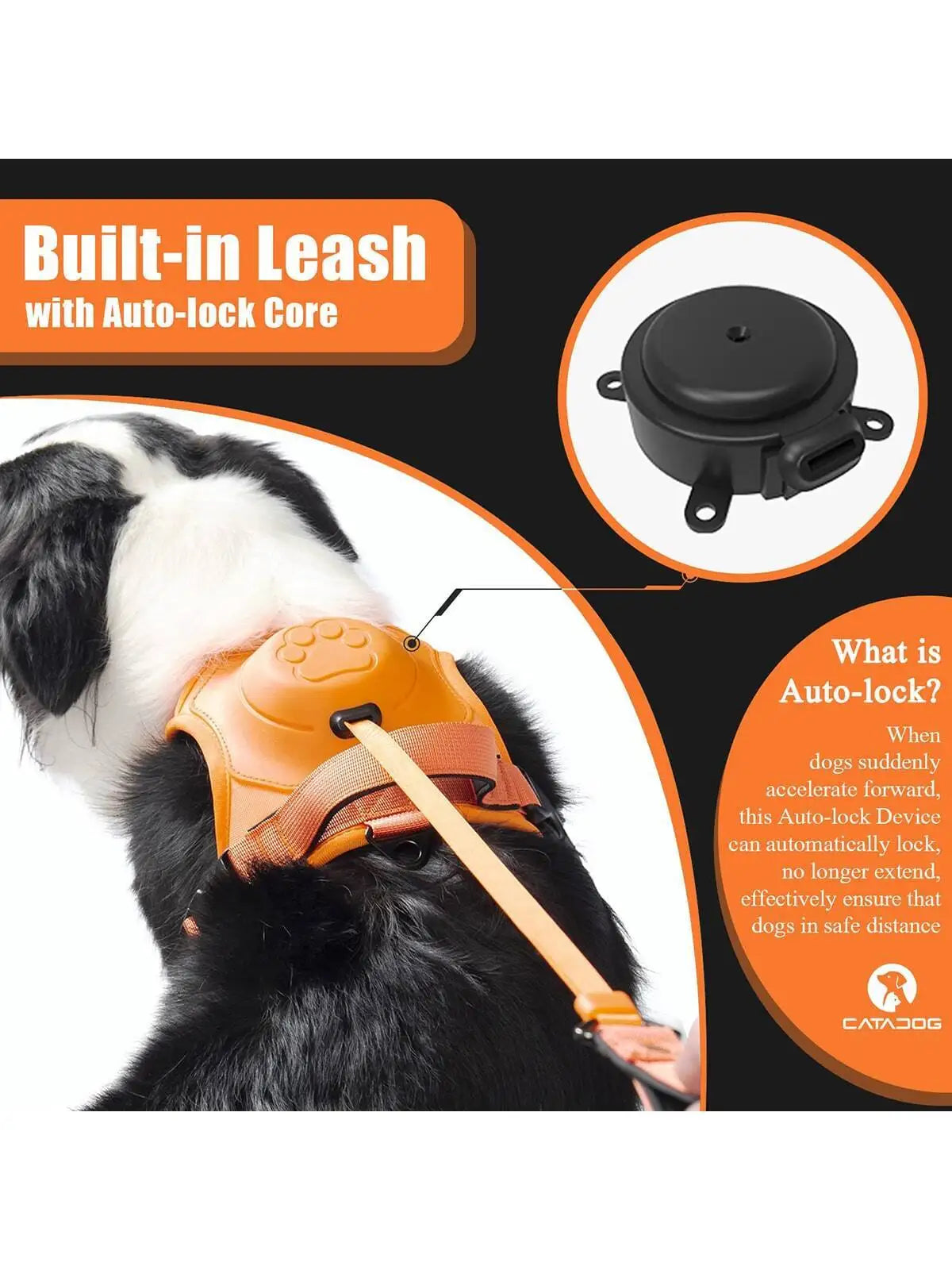 Dog Harness With Built-in Retractable Leash, Auto Locking And Zero Pull Control, Adjustable Strap
