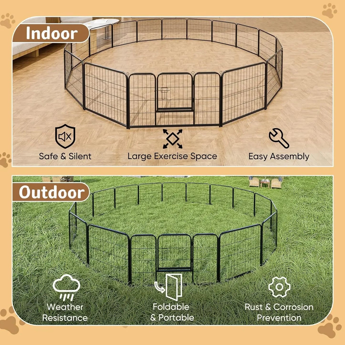 Dog Playpen Indoor Fence 16 Panel 40" Height Metal Exercise Pen with Door Small Puppy/Medium/Large Dogs