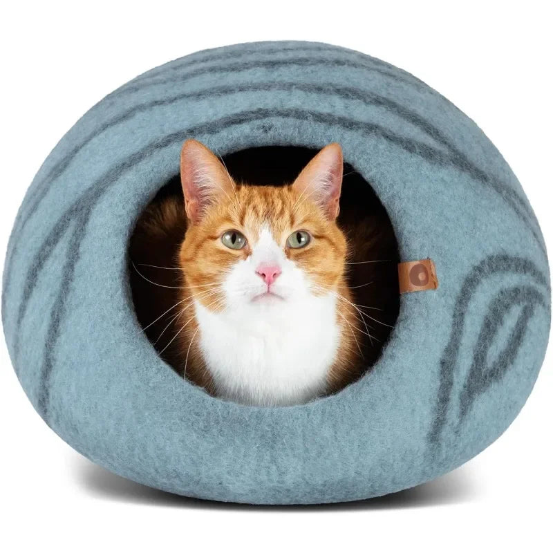 Premium Felt Cat Bed Cave - Handmade 100% Merino Wool Bed for Cats and Kittens