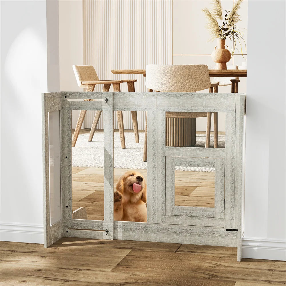 Tempered Glass Pet Dog Gate Retractable Dog Fence Gate Door Walk Through Dog Barrier Safety Gate