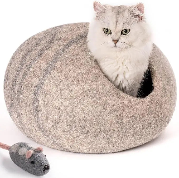 Premium Felt Cat Bed Cave - Handmade 100% Merino Wool Bed for Cats and Kittens