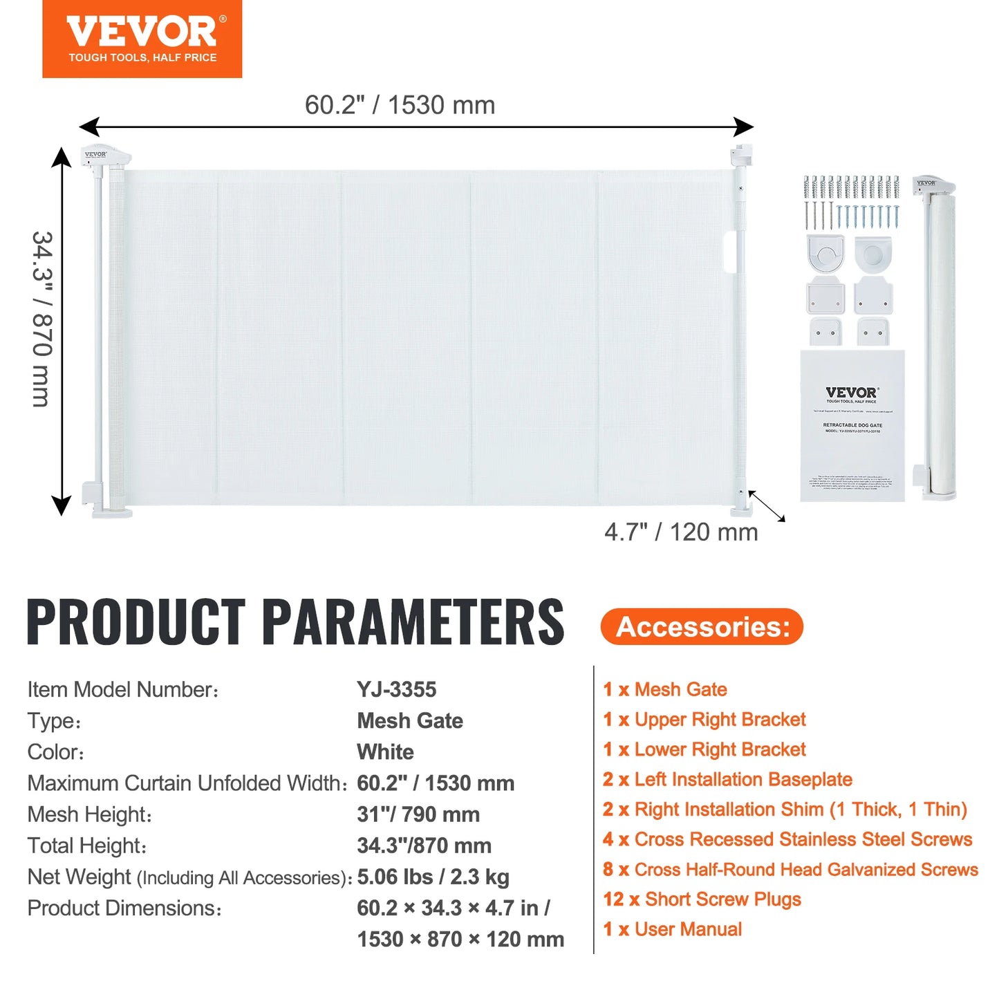 VEVOR Retractable Baby Gate Tall Mesh Baby Gate Extends up to Wide Retractable Gate for Kids or Pets