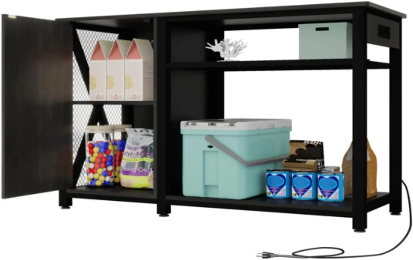 Fish Tank Storage Cabinet, Metal Fish Tank Stand, Heavy Duty Gallon Aquarium Stand with Power Outlet,
