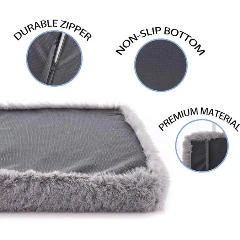 Dog Beds for Large Dogs, Plush Dog Crate Bed Fluffy Cozy Kennel Pad Washable Dog Mats with Anti-Slip