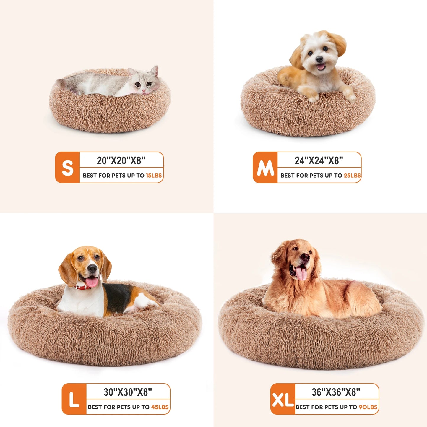 Dog Bed for Medium to Large Dogs Washable Large Pet Bed Anti-Slip Round Fluffy Plush Faux Fur Dog Bed