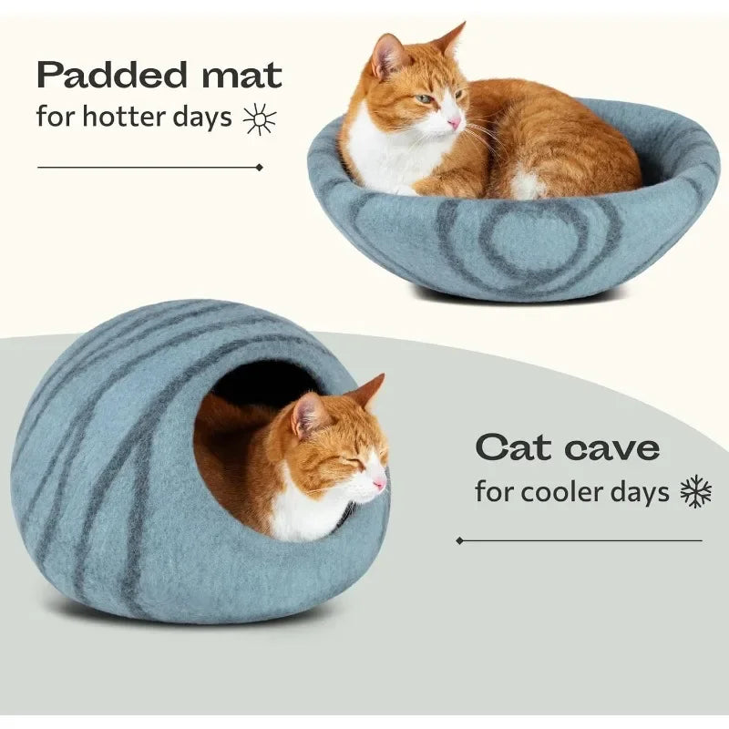 Premium Felt Cat Bed Cave - Handmade 100% Merino Wool Bed for Cats and Kittens