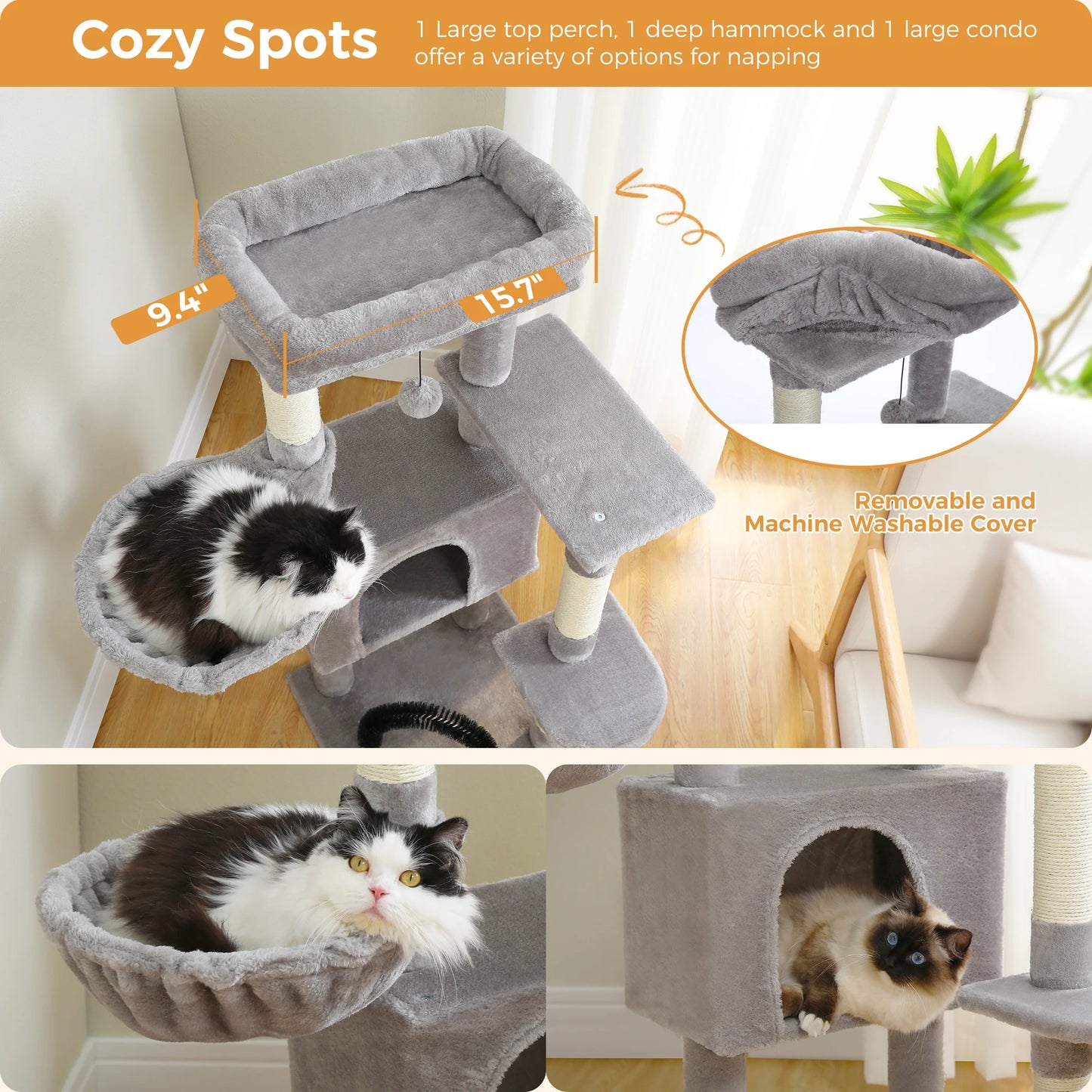 Cat Tree with Toy Cat Tower condo for Indoor Cats Perch Cozy Hammock and Sisal Scratching Posts