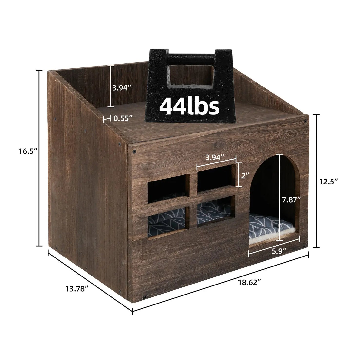 Solid Wooden Cat Litter Box for Indoor Cat Bed Cave House Furniture with Comfortable Cushion Pad
