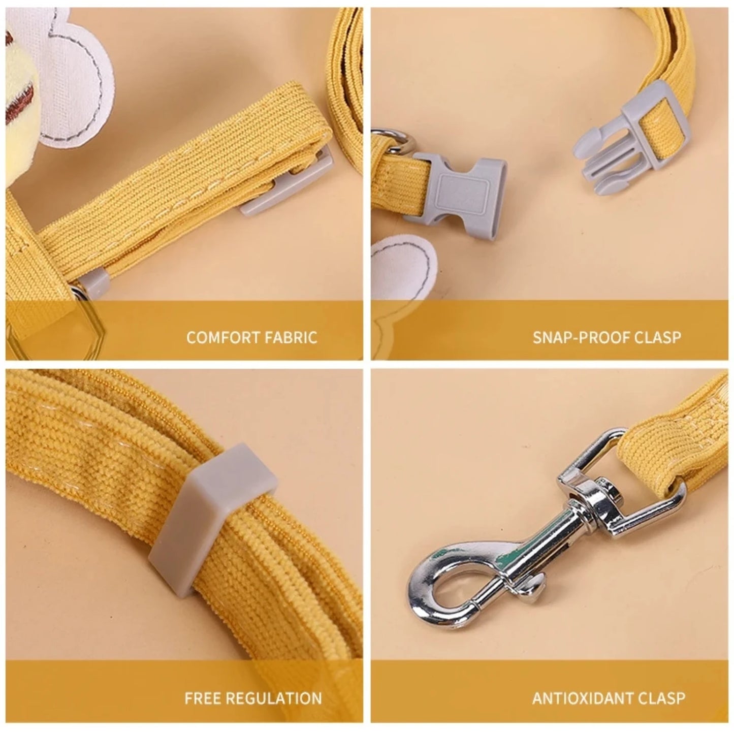 Cat Harness Leash Collar Set Adjustable Cartoon Bee Double Layer Dog Harness
