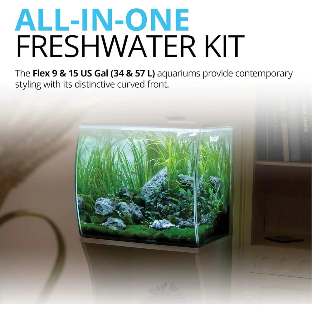 Flex 15 Aquarium Kit - Fish Tank for Fish & Plants - Comes with LED Lights, Filtration System