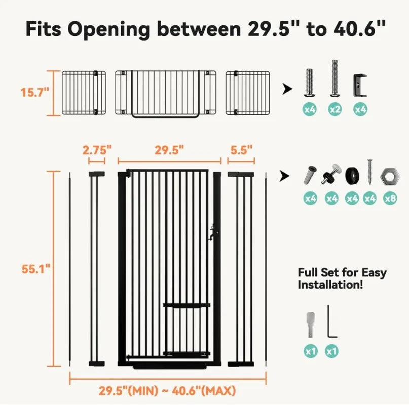 71" Extra Tall Pet Gate for Cats, 29.5-40.6" Extra Wide Cat Gate with Adjustable Cat Door