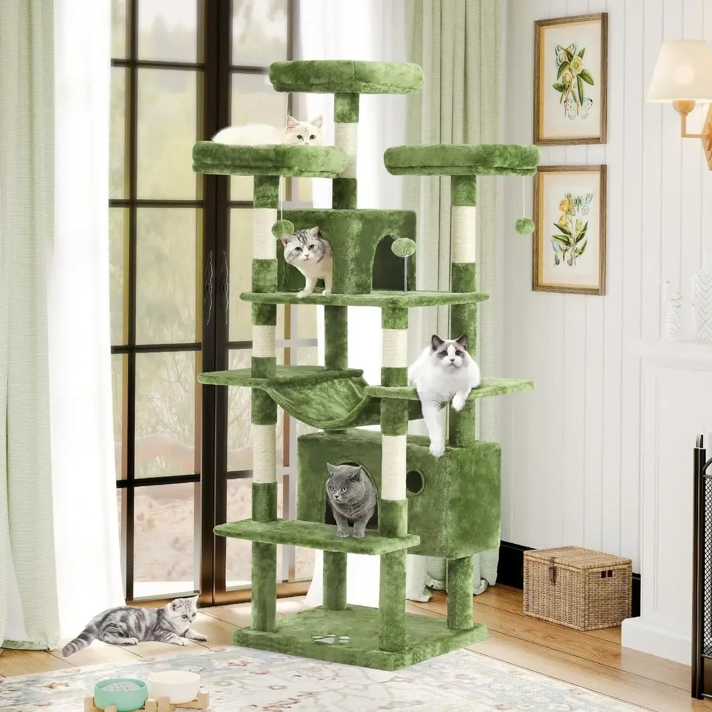 67" Large Cat Tree, Multi-Level Cat Tower, Scratching Posts