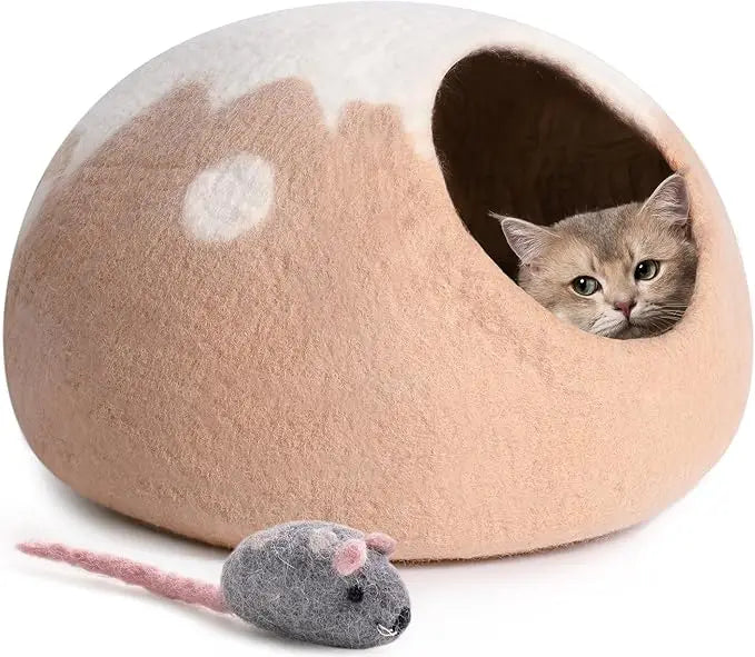 Premium Felt Cat Bed Cave - Handmade 100% Merino Wool Bed for Cats and Kittens