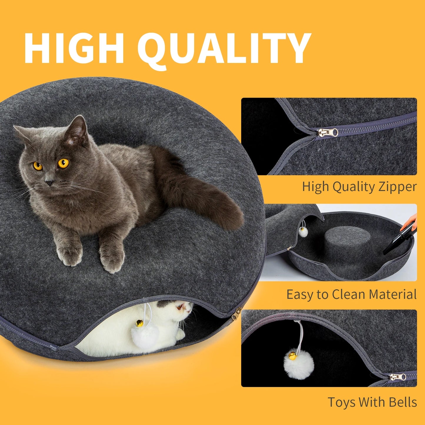 24 Inch Large Donut Cat Bed - Spacious Peekaboo Cat Cave for Multiple Cats Up to 30 Lbs
