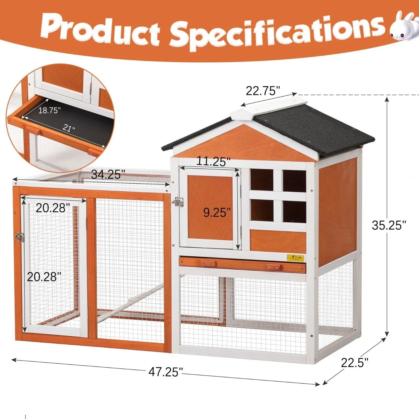 US Wooden Rabbit Hutch Cage House Habitat Animal Pet Chicken Coop Outdoor Indoor Roof