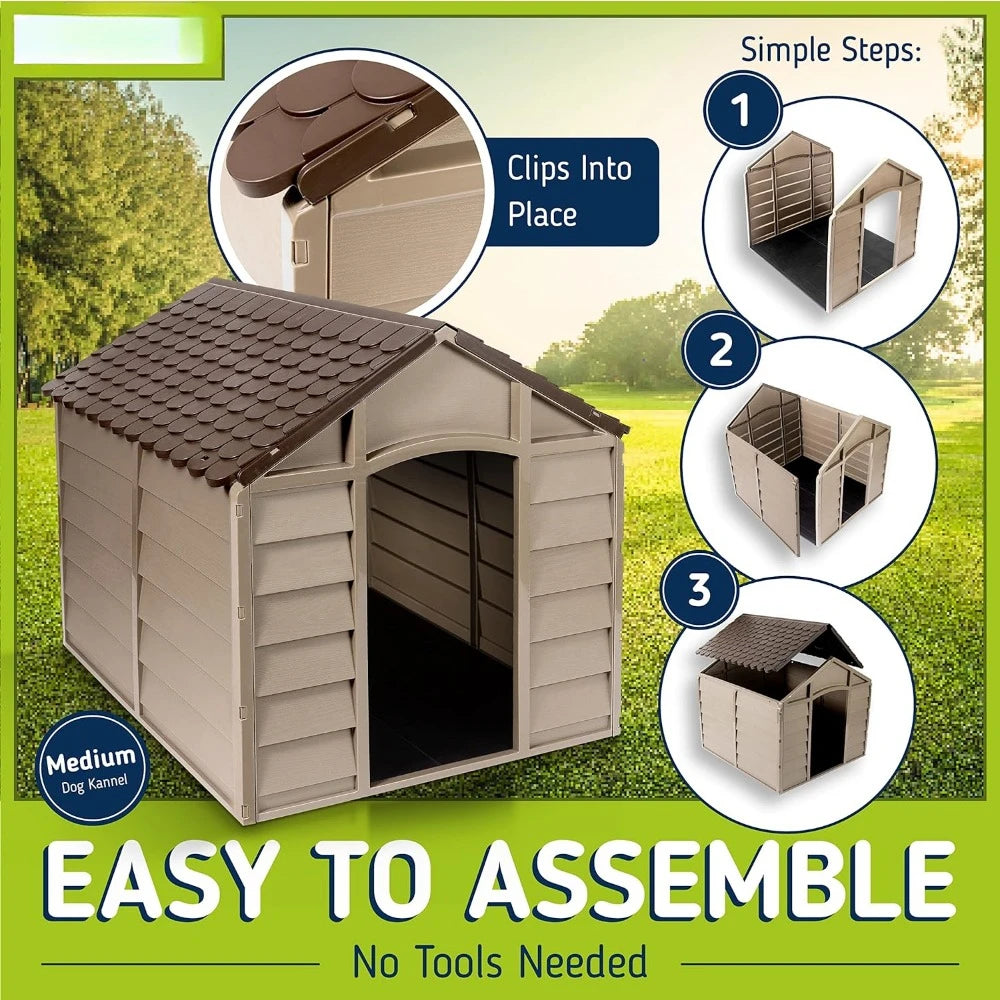 Small Dog Kennel: 1 Outdoor Plastic Pet House Cage for Dogs Weather & Water Resistant Home