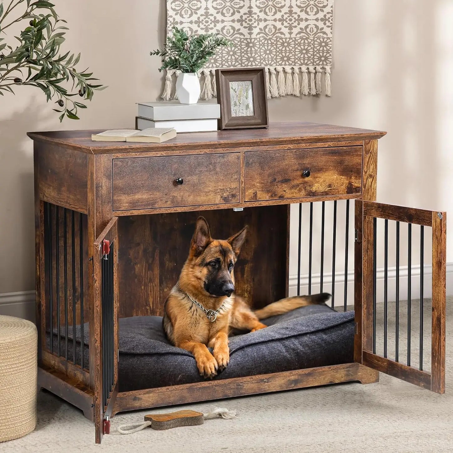 44 Inch Indoor Dog Crate Furniture with Storage Drawers